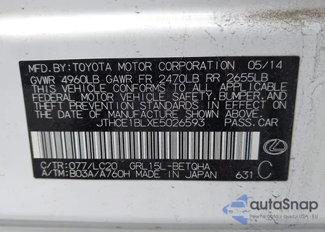 2014 Lexus Gs 350 Base (A6) from USA, damaged, VIN JTHCE1BLXE5026593